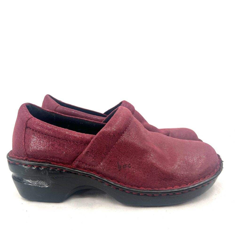 b.o.c. Born Concept Womens 9.5 M Red Metallic Slip On Clogs Shimmer Comfort
